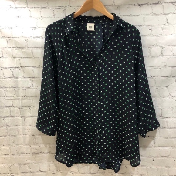 CAbi Martini Top Blouse Style #5019 Size Small Blue Green Button Front Polka Dot - Picture 2 of 10